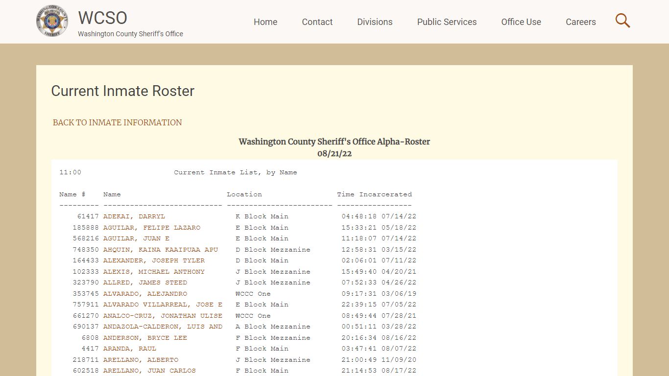 Current Inmate Roster | WCSO