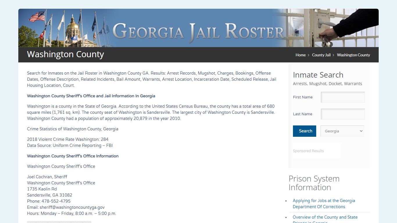 Washington County | Georgia Jail Inmate Search